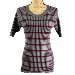 Alexander Wang Gray Striped Ribbed Knit Pullover Sweater Top Crew Neck Sz M